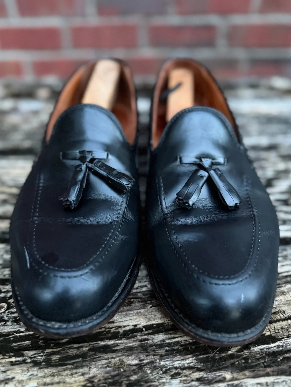 Lands' End Sz 10.5W Black Leather Tassel Slip-On Dress Loafers Made in USA X1